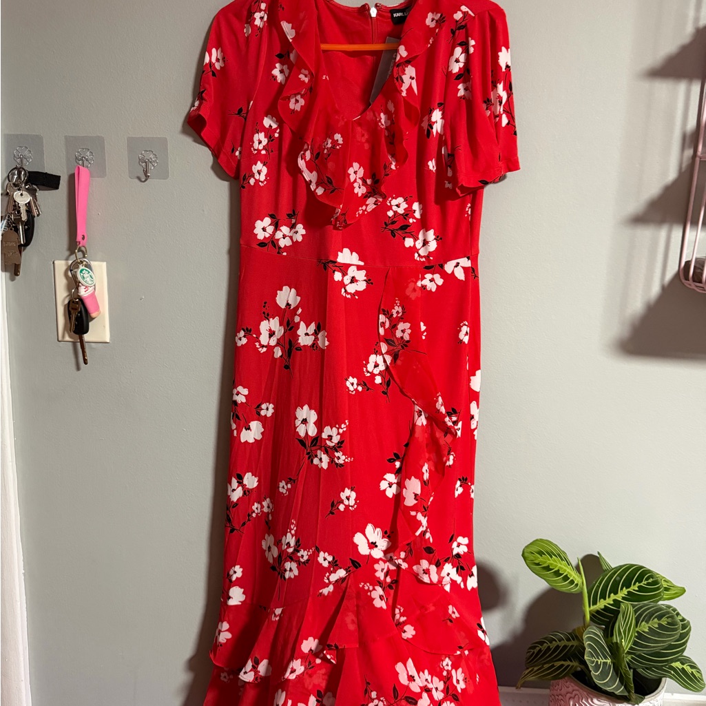 Karl Lagerfeld Vibrant Red Floral Midi Dress